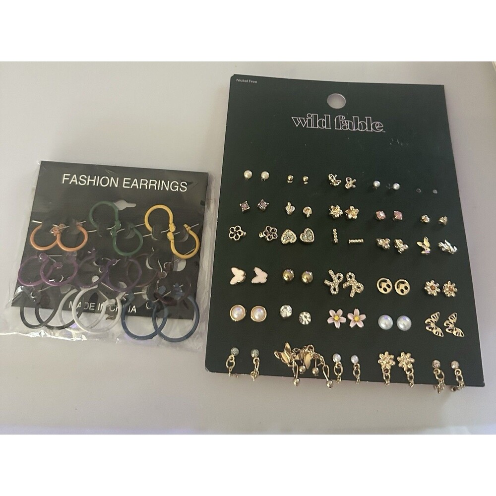 Lot of 2 New Fashion Earrings Sets Wild Fable 30 Pair Stud Earrings + Hoops